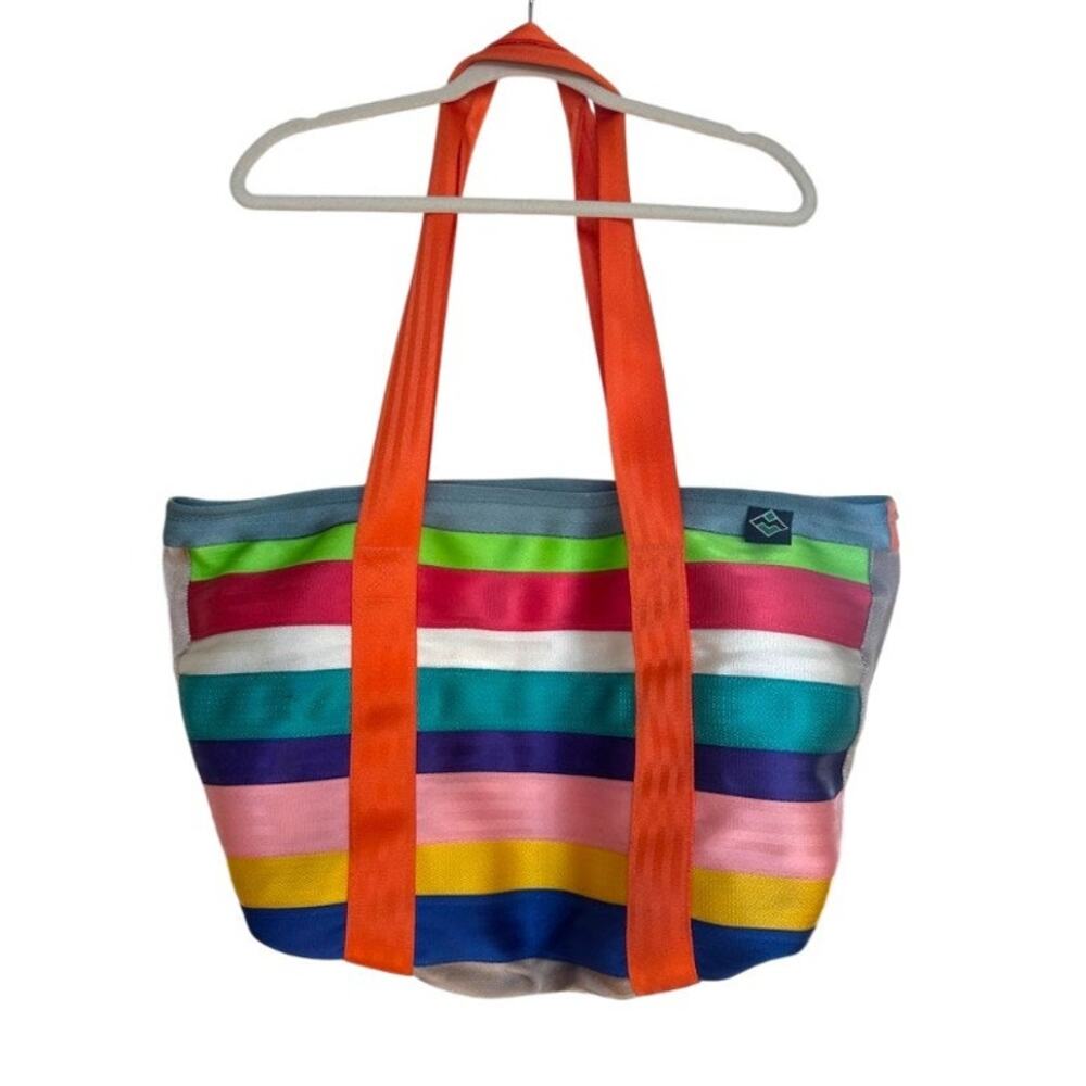 Maggie Bags Large Rainbow Seatbelt Tote Multicolor Recycled Shoulder Beach Bag